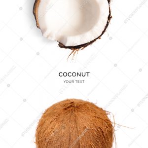 Creative layout made of coconut on the white background. Flat lay. Food concept. Macro  concept.