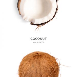 Creative layout made of coconut on the white background. Flat lay. Food concept. Macro  concept.