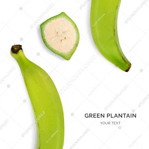 Creative layout made of green plantain on the white background. Flat lay. Food concept. Macro  concept.