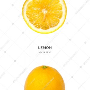 Creative layout made of lemon on the white background. Flat lay. Food concept. Macro  concept.