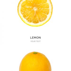 Creative layout made of lemon on the white background. Flat lay. Food concept. Macro  concept.