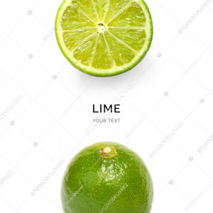 Creative layout made of lime on the white background. Flat lay. Food concept. Macro  concept.