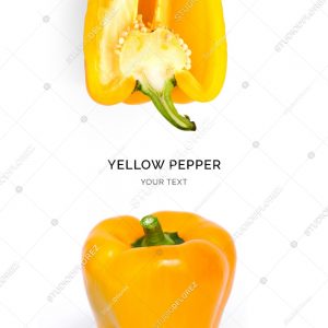 Creative layout made of yellow pepper. Flat lay. Food concept. Pepper on the white background.