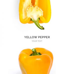 Creative layout made of yellow pepper. Flat lay. Food concept. Pepper on the white background.