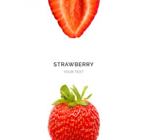Creative layout made of strawberry on the white background. Flat lay. Food concept. Macro  concept.