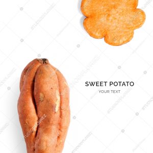 Creative layout made of sweet potato on the white background. Flat lay. Food concept. Macro  concept.