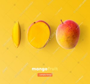 Creative layout made of mango. Flat lay. Food concept. Mango on yellow background.