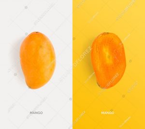 Creative layout made of mango. Flat lay. Food concept.
