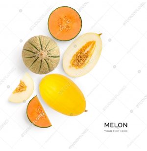 Creative layout made of melon on the white background. Flat lay. Food concept. Melon on the white background.