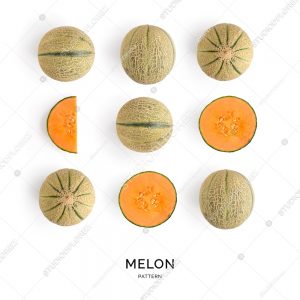 Seamless pattern with melon. Tropical abstract background. Melon the white background.