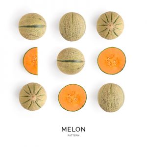 Seamless pattern with melon. Tropical abstract background. Melon the white background.