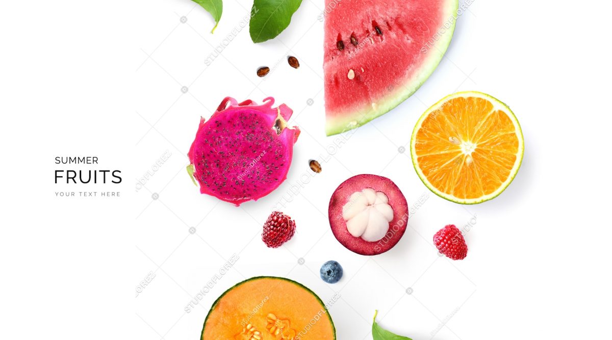 melon_watercolor_orange_mangosteen_blueberry_leaves_loganberry_white_fruits