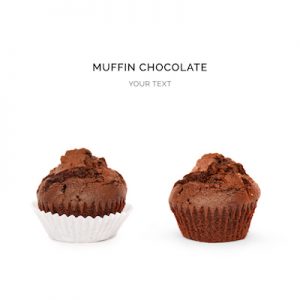 Chocolate chip muffin on white background. Food concept.