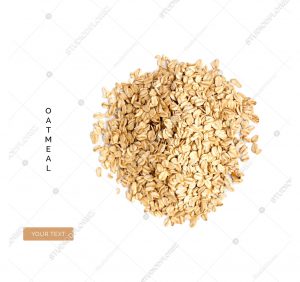 Creative layout made of organic oatmeal isolated on white background.Flat lay. Food concept.