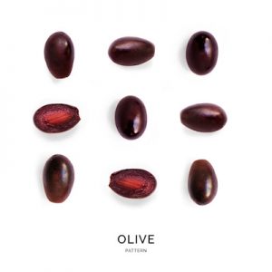 Seamless pattern with black olives. Vegetables abstract background. Olive on the white background.