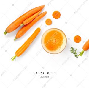 Creative layout made of carrot juice. Flat lay. Food concept. Carrot on the white background.