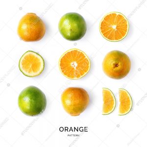 Seamless pattern with orange. Tropical abstract background. Orange fruit on the white background.