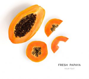 Creative layout made of papaya fruit.  Flat lay. Food concept.