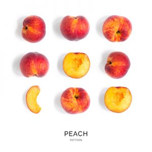 Seamless pattern with peach. Tropical abstract background. Peach on the white background.