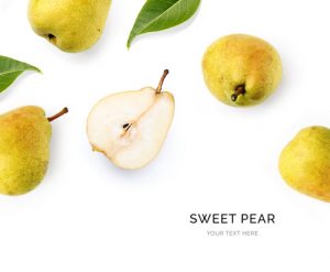 Creative layout made of pear on the white background. Food concept. Macro concept.