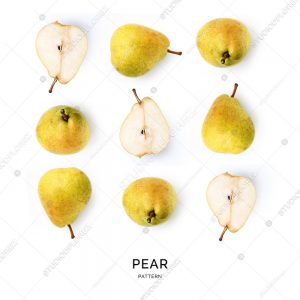 Seamless pattern with pear. Tropical abstract background. Pear fruit on the white background.