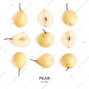 Seamless pattern with pear. Fruit abstract background. Pear on the white background.