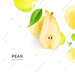 Creative layout made of pear on the watercolor background. Flat lay. Food concept.