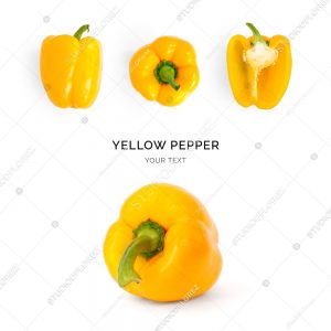 Creative layout made of yellow pepper. Flat lay. Food concept. Pepper on the white background.