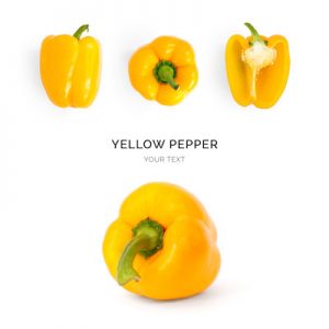 Creative layout made of yellow pepper. Flat lay. Food concept. Pepper on the white background.