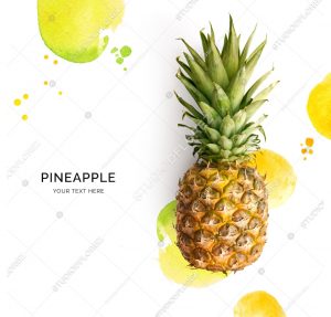 Creative layout made of pineapple on the watercolor background. Flat lay. Food concept.