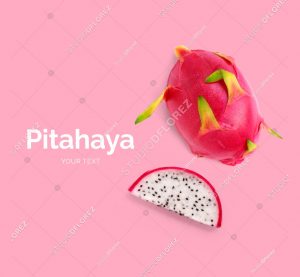 Creative layout made of pitahaya (dragonfruit). Flat lay. Food concept.  Pitahaya (dragonfruit)  on pink background.
