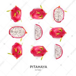 Seamless pattern with  pitaya (dragonfruit). Tropical abstract background.  Pitahaya (dragonfruit) on the white background.