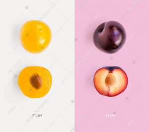 Creative layout made of plum. Flat lay. Food concept.