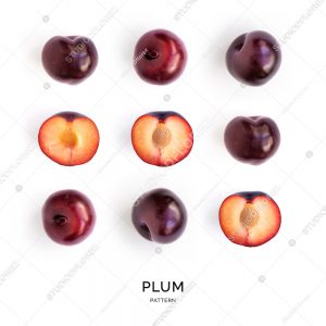 Seamless pattern with plum. Tropical abstract background. Plum on the white background.