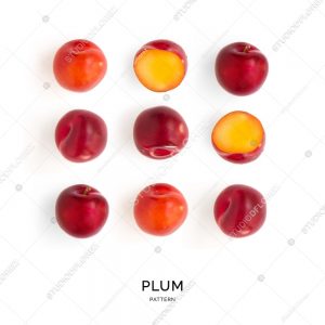 Seamless pattern with plums. Tropical abstract background. Plums on the white background.