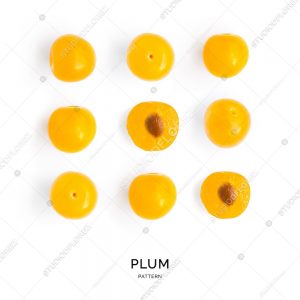 Seamless pattern with plum. Tropical abstract background. Plum on the white background.