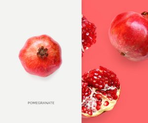 Creative layout made of pomegranate. Flat lay. Food concept. Macro concept.
