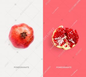 Creative layout made of pomegranate. Flat lay. Food concept. Macro concept.