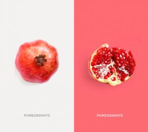 Creative layout made of pomegranate. Flat lay. Food concept. Macro concept.