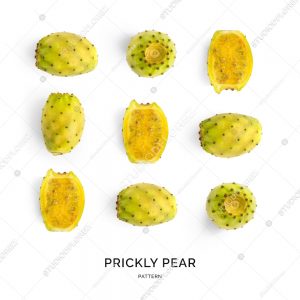 Seamless pattern with prickly pear fruit. Tropical abstract background. Prickly pear fruit on the white background.