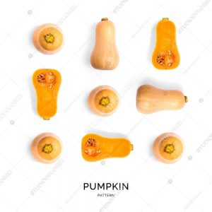 Seamless pattern with pumpkin. Tropical abstract background. Pumpkin on the white background.