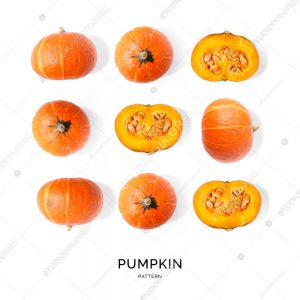 Seamless pattern with pumpkin. Tropical abstract background. Pumpkin on the white background.