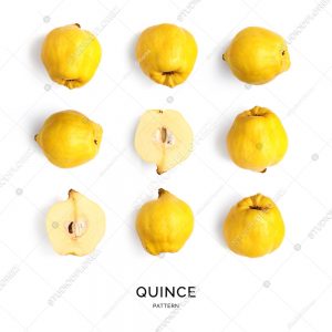 Seamless pattern with quince. Tropical abstract background. Quince on the white background.