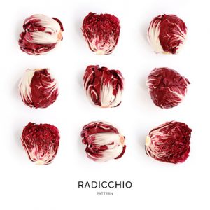 Creative layout made of radicchio on the white background. Flat lay. Food concept. Macro  concept.