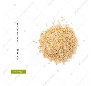 Creative layout made of organic integral rice isolated on white background.Flat lay. Food concept.