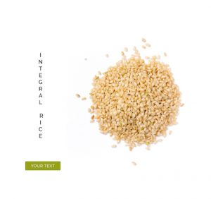 Creative layout made of organic integral rice isolated on white background.Flat lay. Food concept.