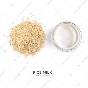 Creative layout made of rice milk on white background. Flat lay. Food concept.