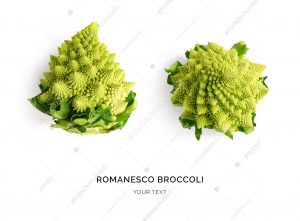 Creative layout made of romanesco cauliflower. Flat lay. Food concept. Romanesco broccoli on the white background.