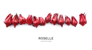 Roselle on white background. Flat lay. Food concept. Abstract background.