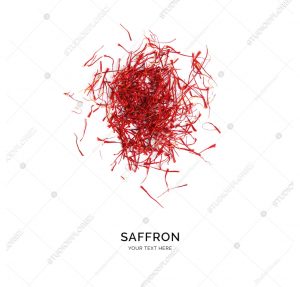 Creative layout made of saffron on white background. Flat lay. Food concept.
